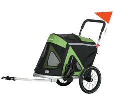 2 in 1 Aluminium Foldable Dog Bike Trailer, Pet Stroller, for Medium Dogs - Green