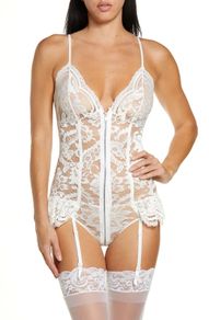 Ann Summers TAYLOR - White Lace Bodysuit + hold up stockings
