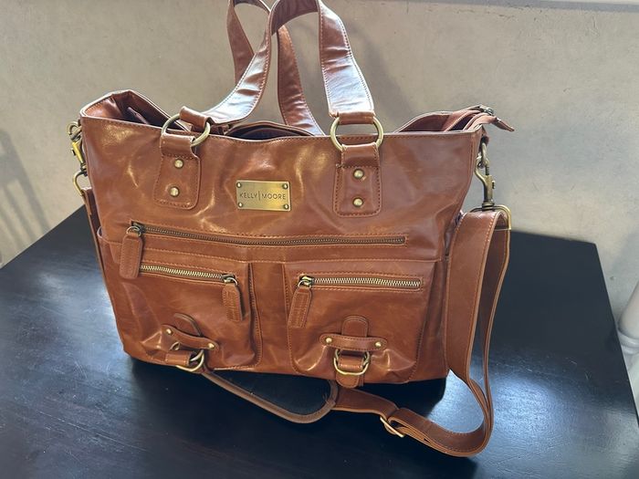 Kelly Moore Camera Bag, Leather Tote, DSLR Shoulder Bag, Laptop Bag, Cognac / Tan, Padded Dividers, Dust Bag