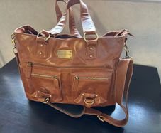 Kelly Moore Camera Bag, Leather Tote, DSLR Shoulder Bag, Laptop Bag, Cognac / Tan, Padded Dividers, Dust Bag