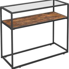 Console Table, Entrance Console, Tempered Glass Top, Robust Steel Frame, Easy Assembly, for Living Room Hallway, Industrial Style, Rustic Brown and Black LNT10BX