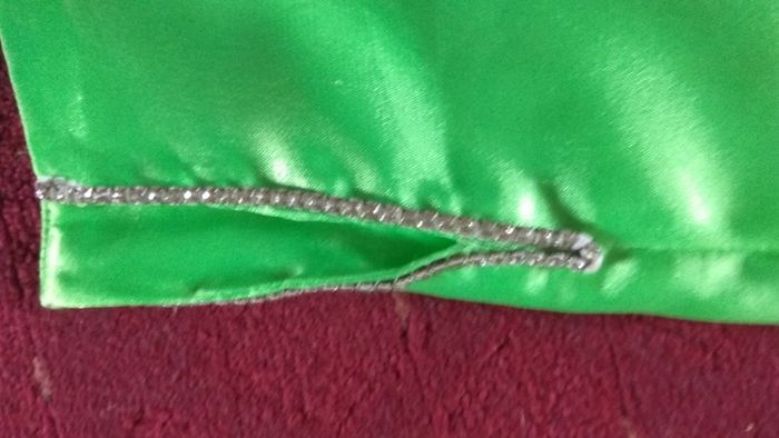 Fancy bright green satin dress with crystals