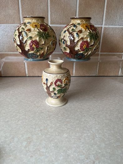 Pair Indian Tree Handpainted Vases HJ Wood Staffordshire