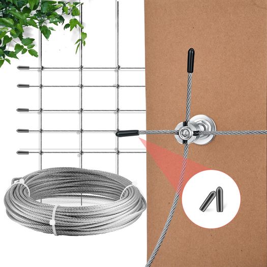 Plant Support,T316 Stainless Steel Trellis for Climbing Plants, Professional System with Wall Brackets 16Holders, 24 m Rope