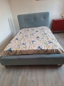 Double Bed with Mattress Blue Upholstered