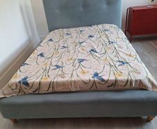 Double Bed with Mattress Blue Upholstered