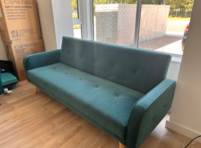 Light Teal Velvet 3 Seater Sofa Bed