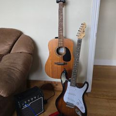 Sigma DMST Acoustic + Gear4music Electric Guitar Bundle | Amp, Strap, Cable & New Strings