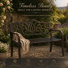 Black Bronze Metal Garden Bench 2 Seater Outdoor