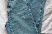 Distressed blue jeans
