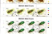 2003 Ireland Irish Beetles (41c Ladybird, 50c Leaf Beetle, 57c Great Diving Beetle, E1Green Tiger Beetle) Commemorative Stamp Sheetlet Plate 1A1A1A1A Fine CDS Used with Dublin cancel of 1st April 2003 (First day of issued) on envelope extract