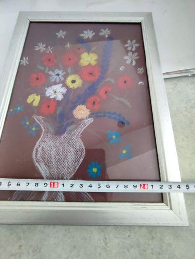 Lovely framed coloured chalk still life flower vase