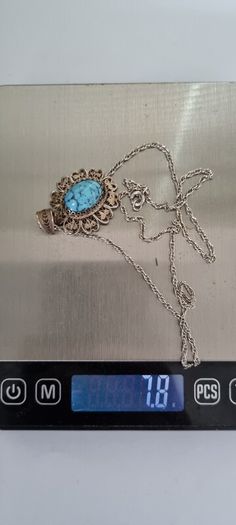 925 vintage sterling silver necklace and 800 silver turquoise pendant