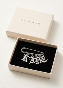 Christopher Kane Silver Name Safety Pin Brooch with Box