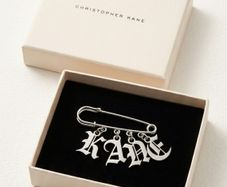 Christopher Kane Silver Name Safety Pin Brooch with Box