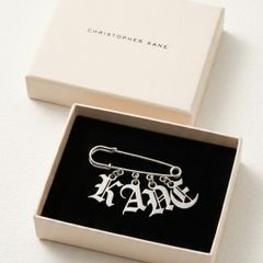 Christopher Kane Silver Name Safety Pin Brooch with Box