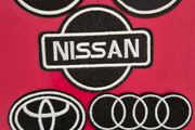 Car emblems,  embroidered badges.