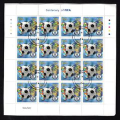 2004 Ireland Centenary of FIFA Commemorative Stamp Sheetlet Plate 1A1A1A1A Fine Used with Dublin cancel of 31st March 2004 (First day of issued) on envelope extract