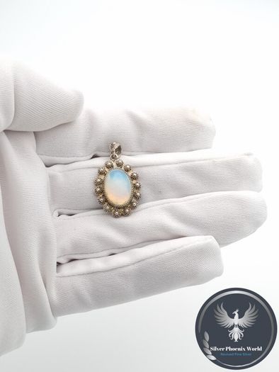 Vintage Ornate Sterling Silver Opalite Pendant