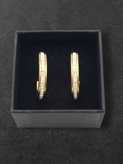 Gold Bonded 925 Sterling Silver & CZ Hoop Earrings