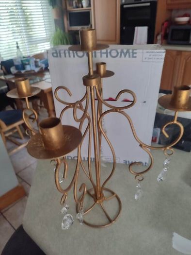 Gold color Painted Wrought iron Wall Candle Holder for 5 Candlesticks