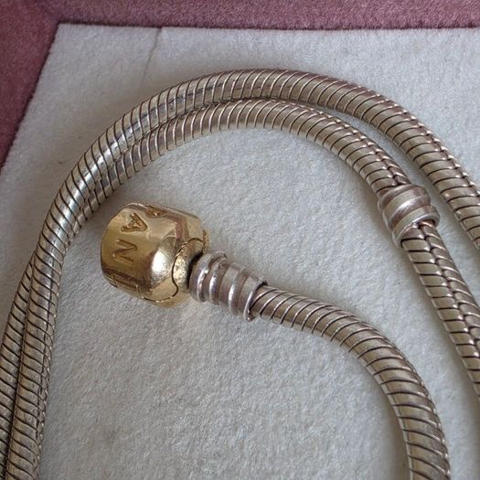 Pandora snake necklace Sterling silver size (40.5cm)gold claps 14k (g585) signs of wear on the clasp please check the all photos