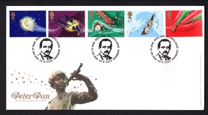 2002 Great Britain 150th Anniversary of Great Ormand Street Children's Hospital "Peter Pan" by Sir James Barrie Commemorative Stamps Royal Mail Addressed First Day Cover