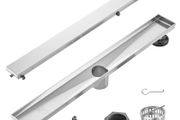 610mm Linear Shower Drain Offset with Tile Insert Cover,Brushed 304 Stainless Steel Rectangle Shower Floor Drain,Linear Drain with Leveling Feet,Hair Strainer