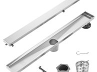 main image for ad 610mm Linear Shower Drain Offset with Tile Insert Cover,Brushed 304 Stainless Steel Rectangle Shower Floor Drain,Linear Drain with Leveling Feet,Hair Strainer