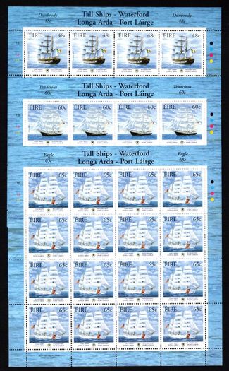 2005 Ireland Tall Ships Waterford Commemorative Stamps Sheetlet Plate 1B1B1B1B Mint Never Hinged (MNH)