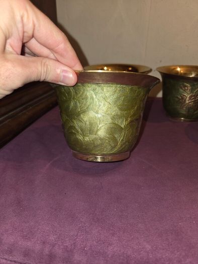 Set of 4 Cloisonne Brass Planters