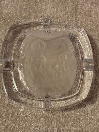 vintage Crystal D'Arques etched owl ashtray