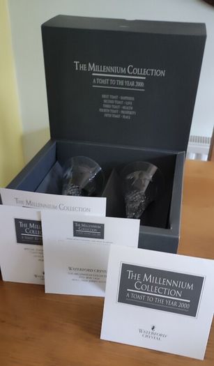 2000s Waterford Crystal Millennium Peace Toasting Flutes - a Pair