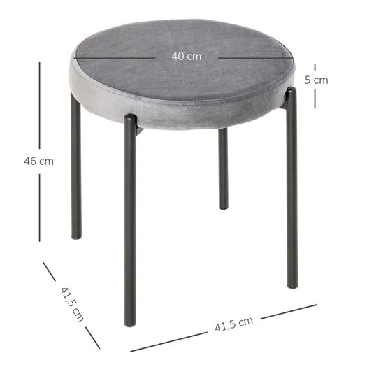 Backless Stackable Dining Stools Velvet-Touch Fabric Upholstered Round Chair with Steel Legs, Set of 4, Grey