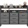 7-Drawer Fabric Chest Of Drawers for Bedroom - 4 Large and 3 Small Drawers with Handles, Storage Organizer with Open Shelf & Sturdy Metal Frame, Ideal for Living Room/Entryway (Deep Gray) Image 9