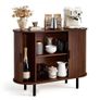 Coffee Bar Cabinet, Mid Century Fluted Coffee Bar Table, Buffet Stand Cabinet with 2 Sliding Doors, Sideboard Buffet Station for Living Room, Entryway, Kitchen, 100 x 40 x 75 cm, Walnut Image 7