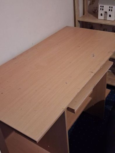 Large Natural Computer Desk without Keyboard Desk & Storage Shelves