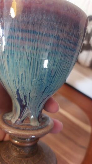 Wonderful Pair of Studio Art Pottery Goblets by Martin Branch Lyre Pottery, Cloncorban, Rossmore, Clonakilty, West Cork in a Fabulous Colourful Variegated Glaze. Pair One