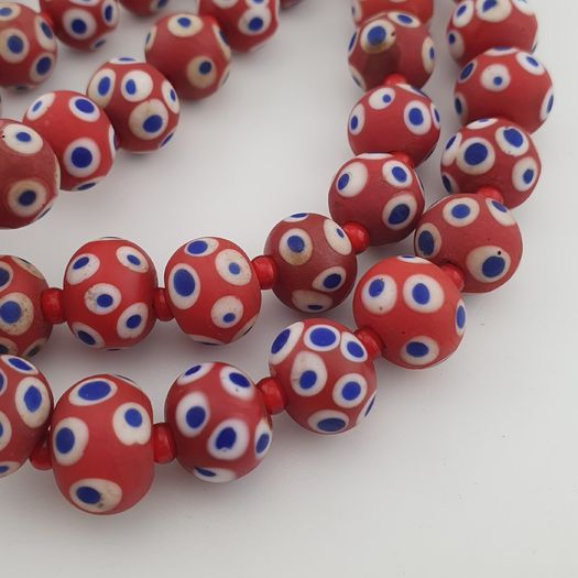 Antique Venetian Style Blue Eyes Red Glass & venetian WhiteHeart Glass Beads Necklace