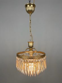 Vintage 1960s French Brass & Crystal Waterfall Chandelier