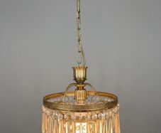 Vintage 1960s French Brass & Crystal Waterfall Chandelier