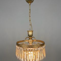 Vintage 1960s French Brass & Crystal Waterfall Chandelier