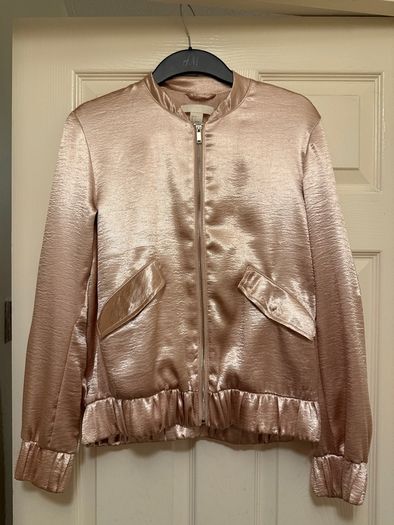 Rose Gold Satin Bomber Jacket