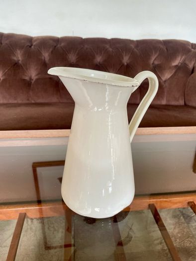 Vintage Shabby Chic Antique White Enamel Jug Vase