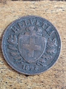 Switzerland, 2 Rappen 1893 Coin - free standard postage