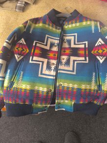 Pendleton Jacket - Womens Jacquard Bomber Jacket- Royal Blue Century Harding