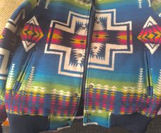 Pendleton Jacket - Womens Jacquard Bomber Jacket- Royal Blue Century Harding