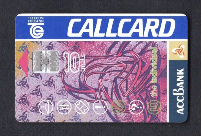 1995 Ireland 10 unit ACC Bank (Schlumberger SC7) Call Card Used. Telecom Eireann card number 1097