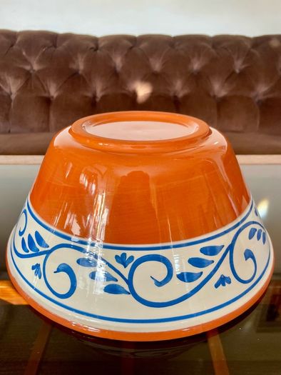 Hand Painted Large Terra Cotta Blue and White Bowl for Salad Pasta Fruits