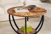 Round Coffee Table,Wooden 2-Tier Circle Coffee Tables with Storage Shelves,Accent Center Table for Living Room, Sofa Table for Home Office, Black